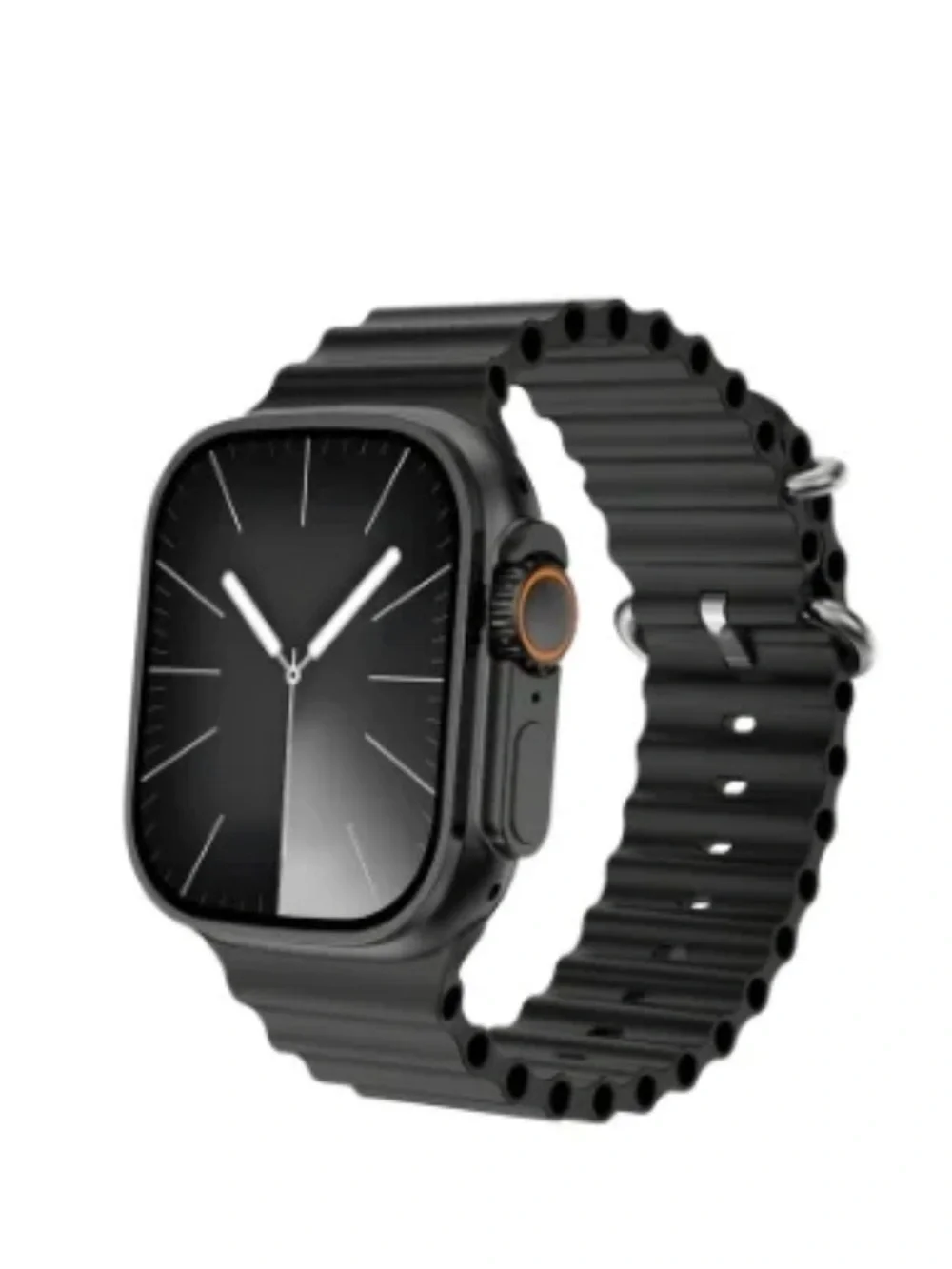 Black Smartwatch with Ribbed Silicone Band - NEW